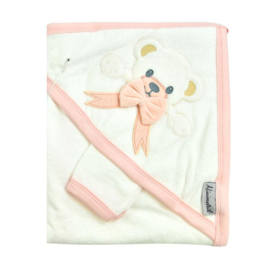 Accappatoio+ guantino orsetto bianco/rosa - Baby Shop Store