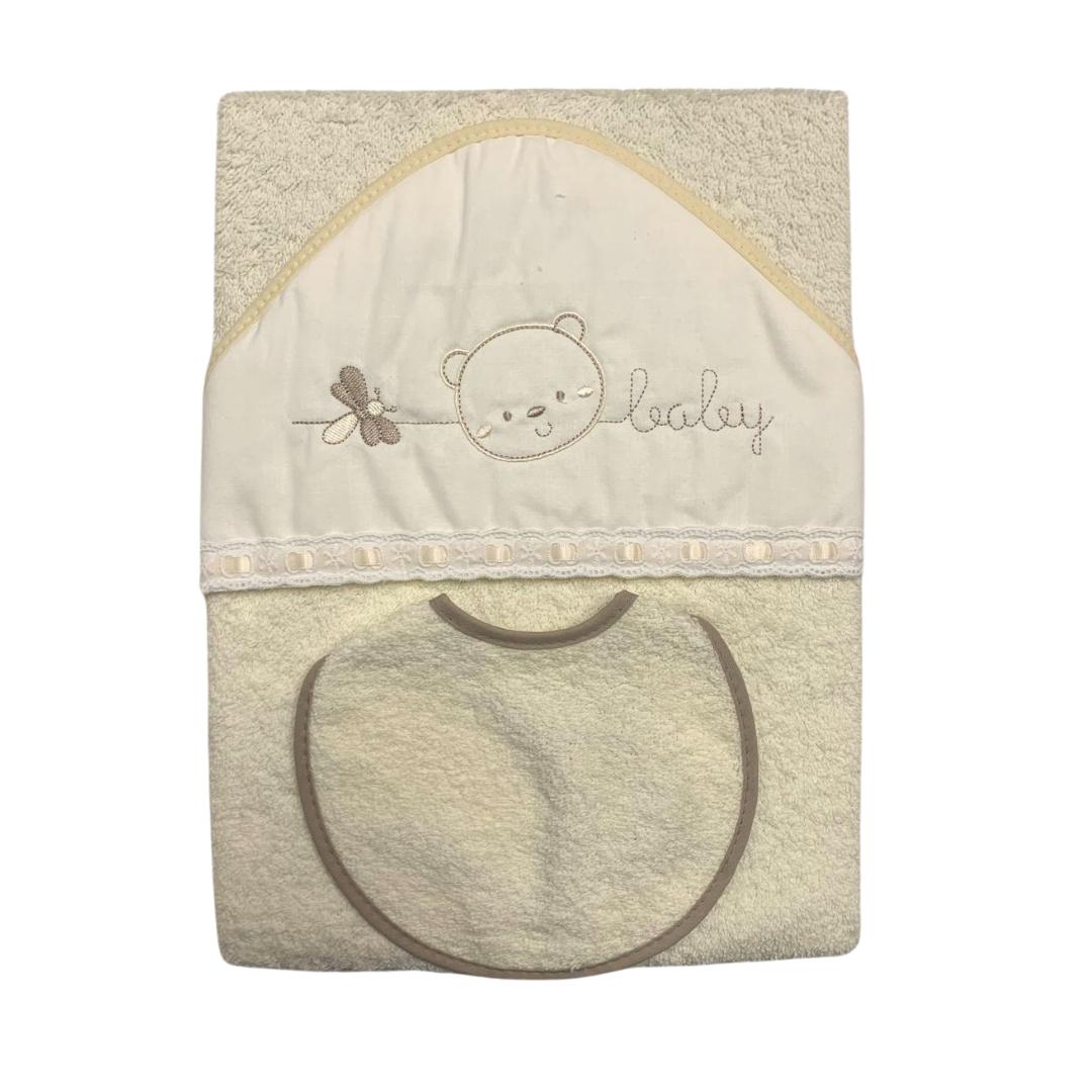 Set accappatoio e bavetta beige Orsetto Interbaby