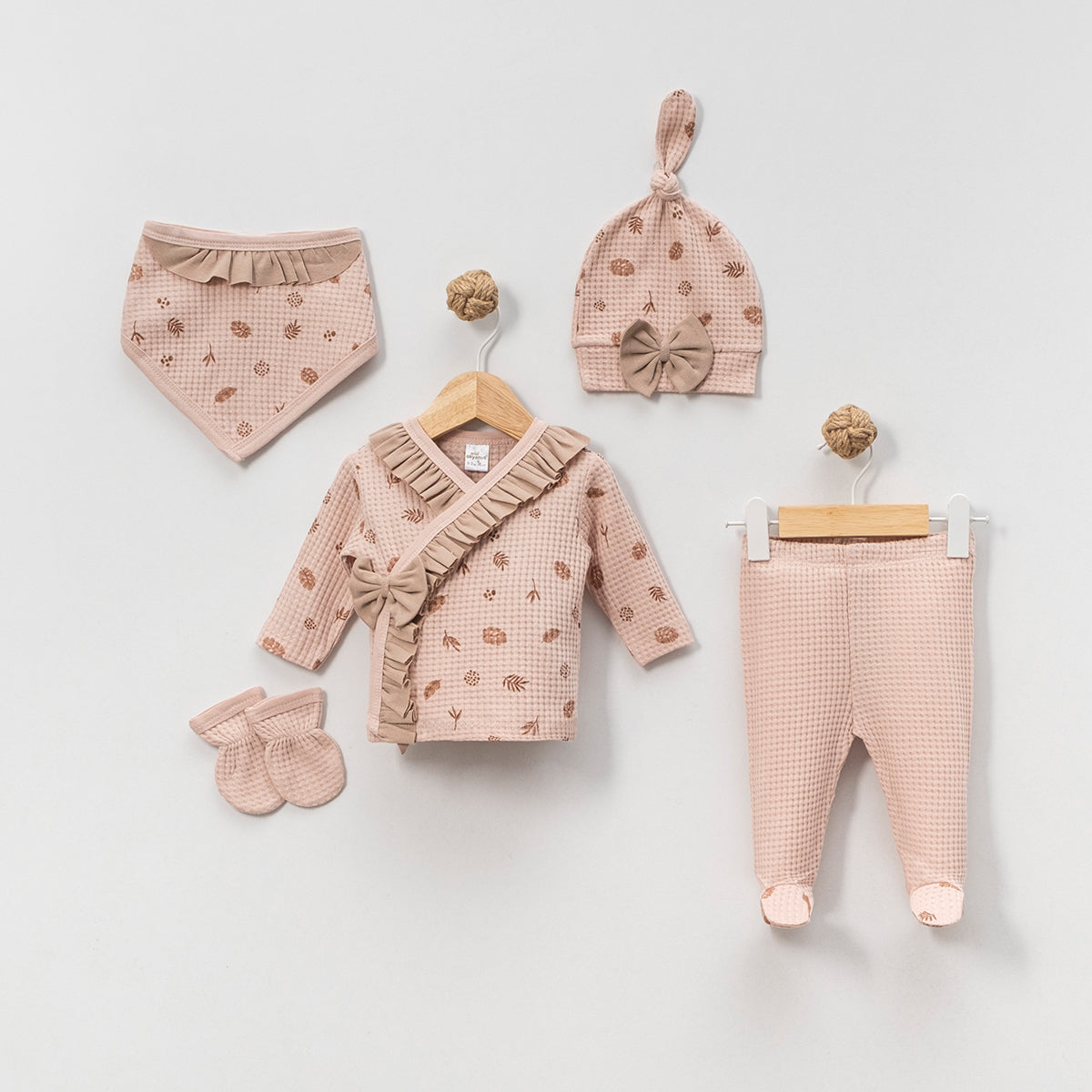 Set Neonata/ Bimba 5 Pezzi in Cotone rosa antico