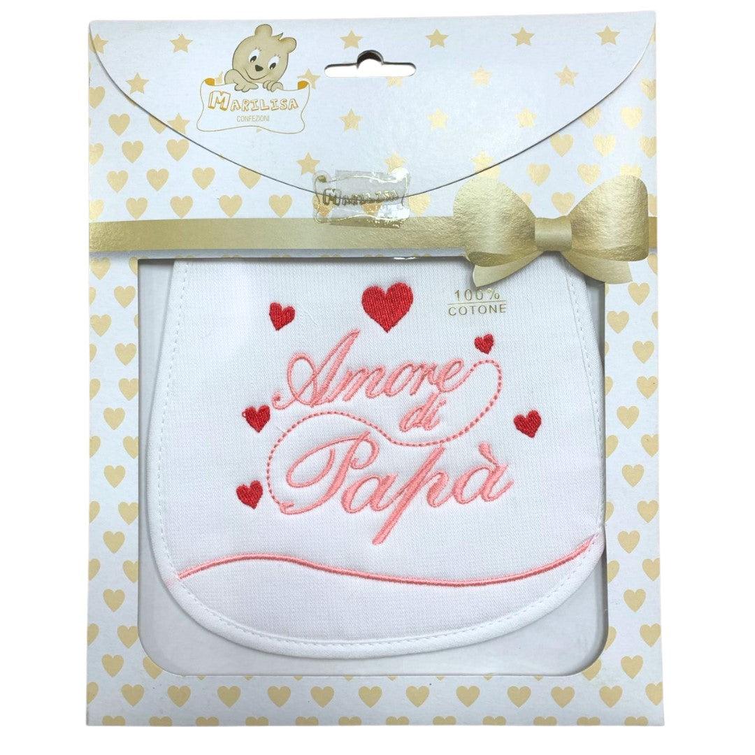 Bavetta ricamata Marilisa "amore di papà" rosa - Baby Shop Store