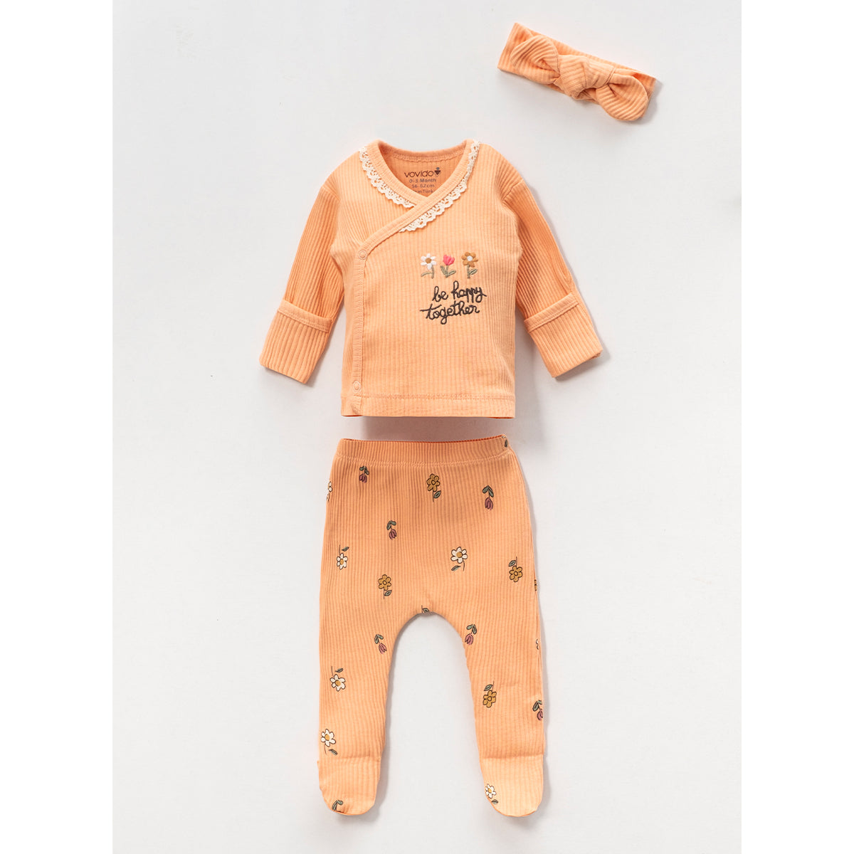 Set Neonata/ Bimba 3 Pezzi "Be Happy Together" arancione in Cotone