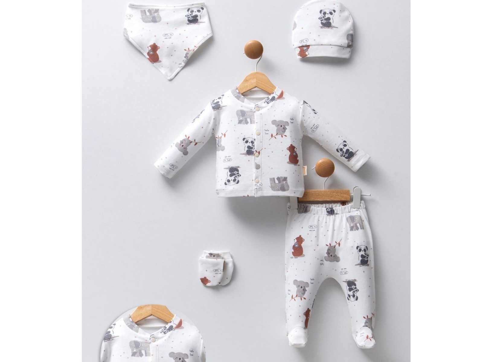 Set Nascita Neutro in Cotone con stampa animaletti 5 pezzi Bimbo/ Bimba