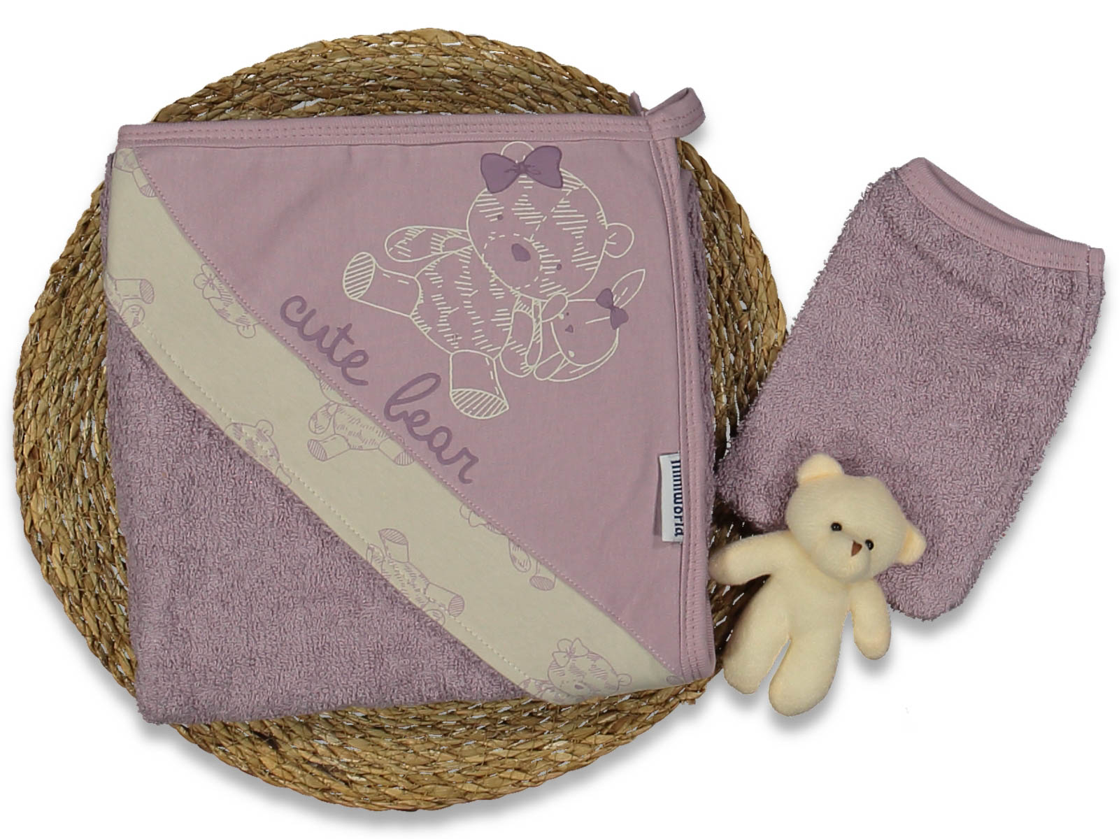 Set accappatoio con Cappuccio "Cute Bear" in Spugna lilla