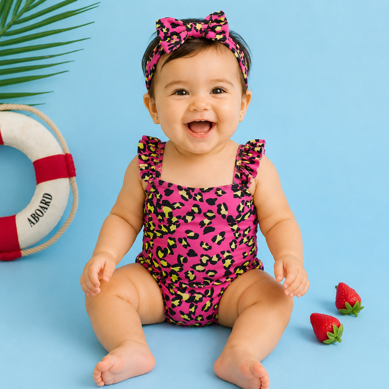 Costume intero bambina  Stampa animalier fucsia