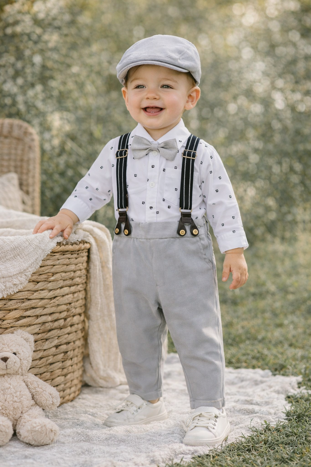 Completo Elegante Bambino Grigio con Bretelle – Primavera