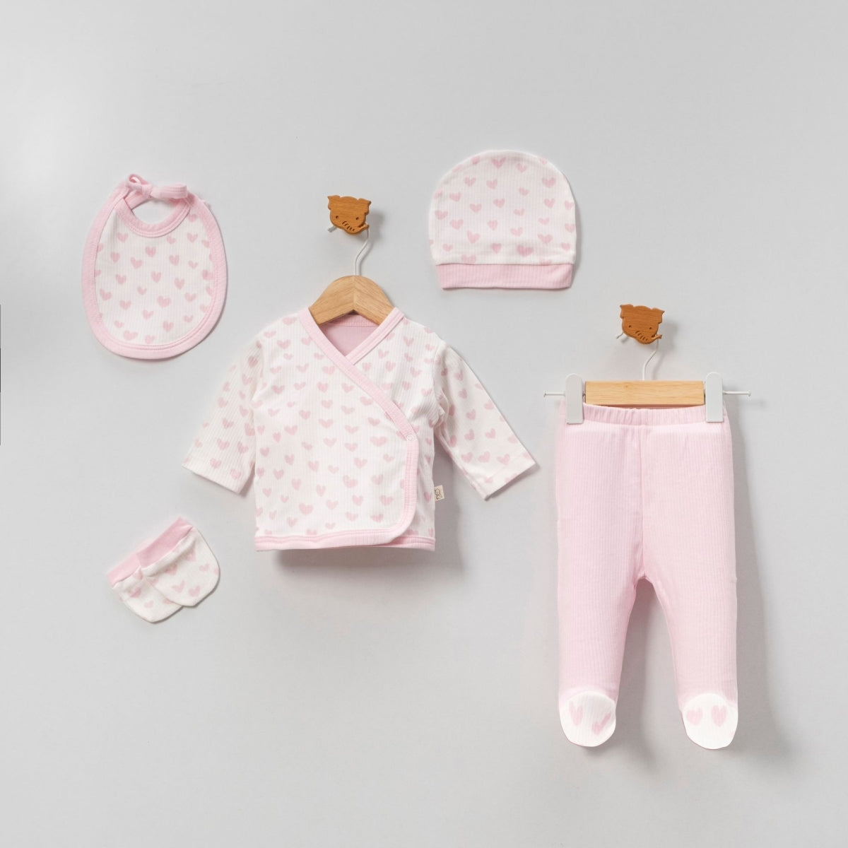 Set Neonata/ Bimba 5 Pezzi in Cotone Rosa– Dolcezza e Comfort