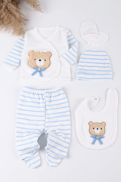 Set Abbigliamento Neonato - Completo 5 Pezzi con Orsetto Ricamato 🧸