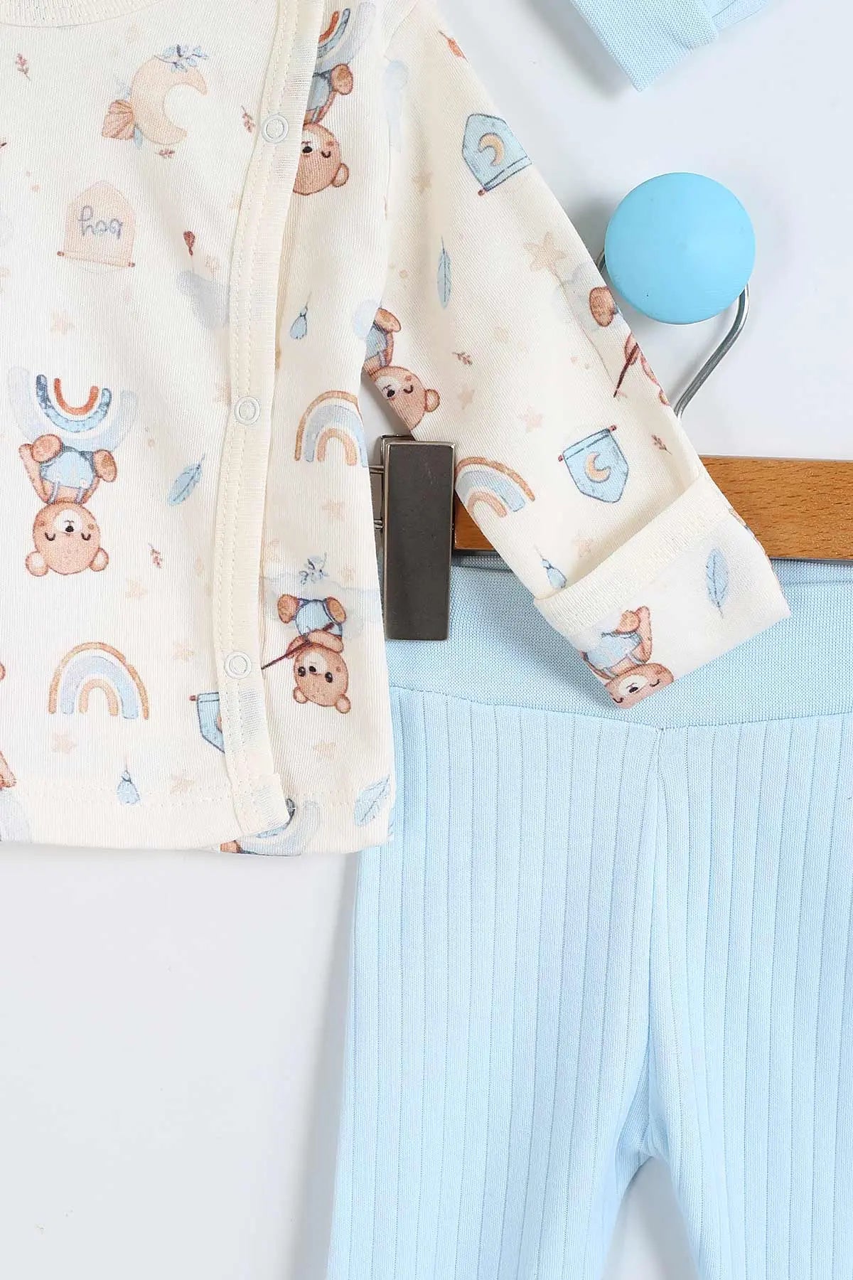 Set Neonato/ Bimbo "Orsetto Arcobaleno" Azzurro Cielo in Cotone