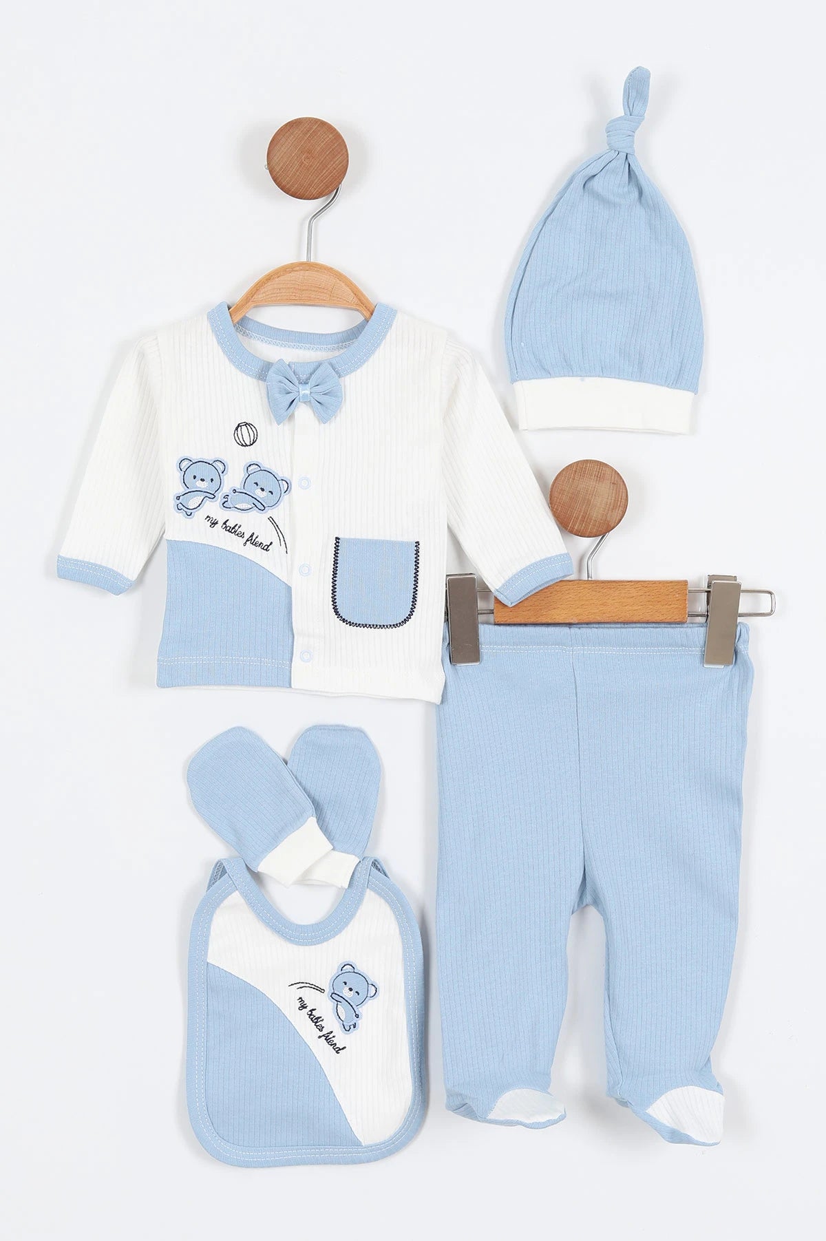 Set Nascita Cotone Neonato/ Bimbo  5 Pezzi – Orsetti con Papillon