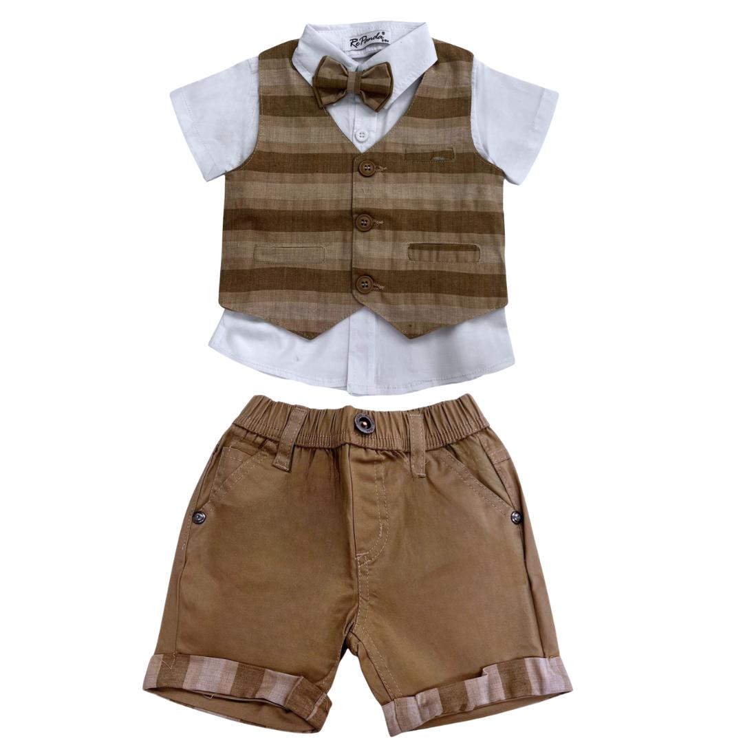 Completino Neonato a Strisce Beige 2pz