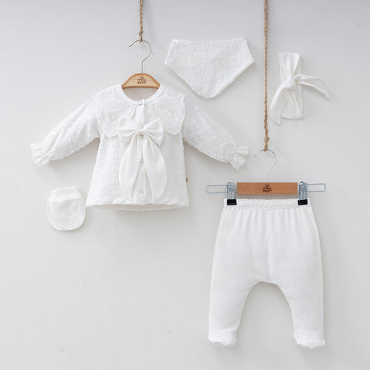 Set prima nascita neonata  5 pezzi   bianco  elegante