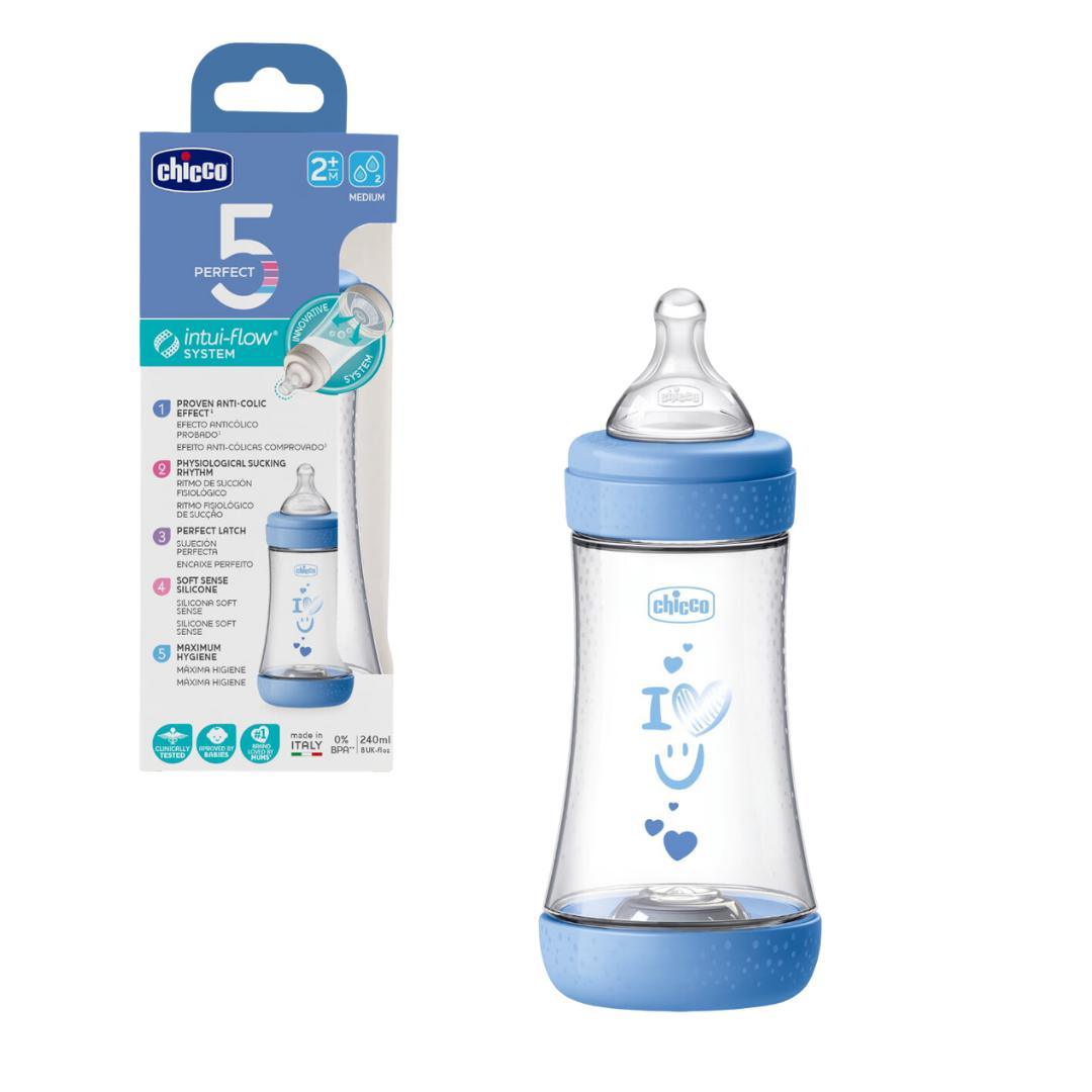 Biberon perfect5 azzurro 240ml in silicone 2 fori - Baby Shop Store