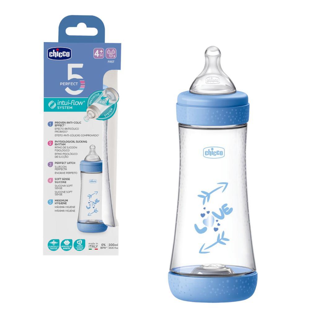 Biberon perfect5 azzurro 300ml in silicone 3 fori - Baby Shop Store