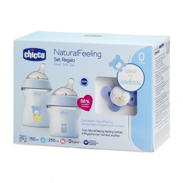 Chicco Naturalfeeling Set Regalo Biberon + ciuccio Per Bambino Azzurro