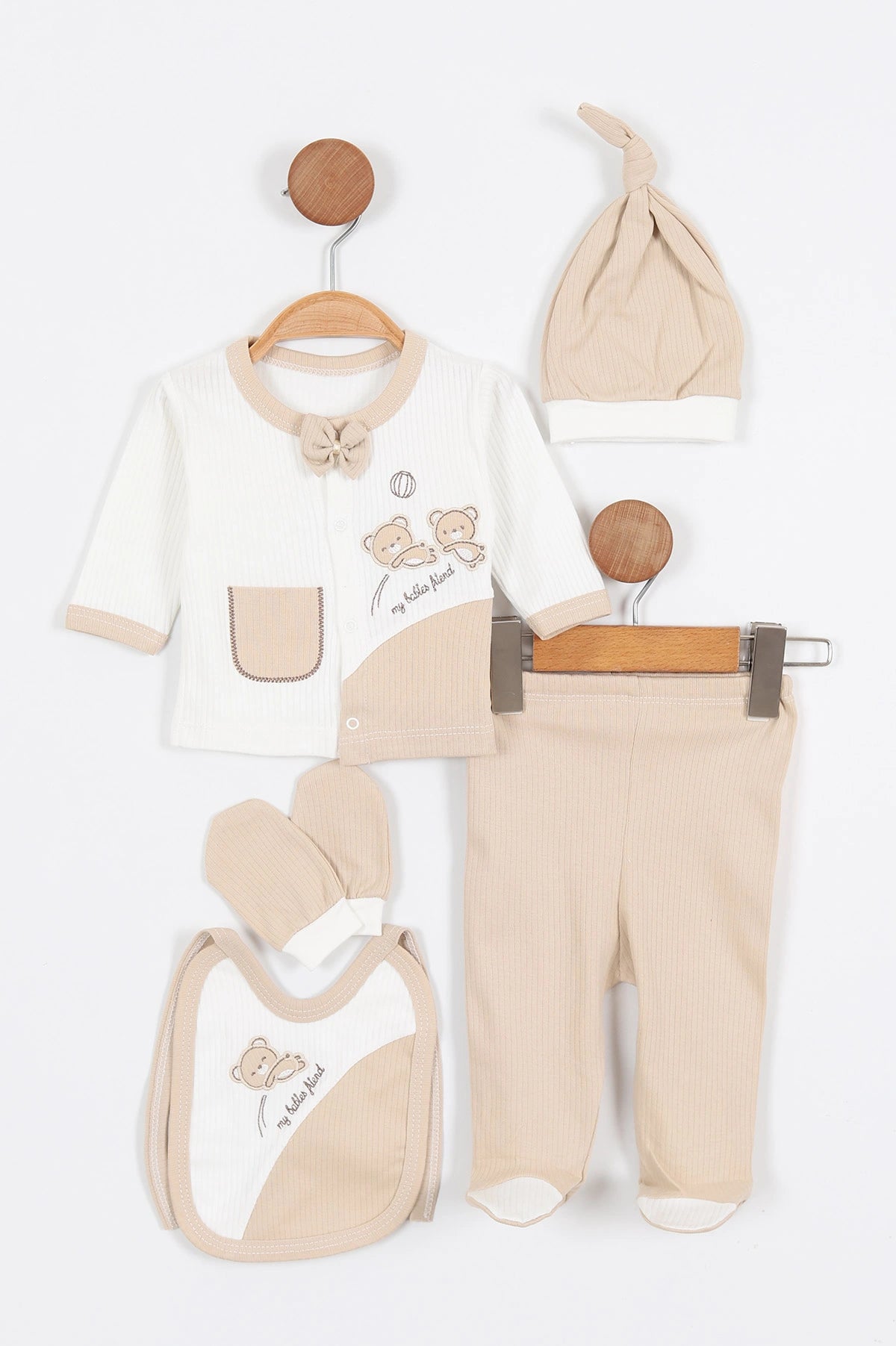 Set Nascita Neonato/ Bimbo 5 Pezzi – Orsetti con Papillon in Cotone