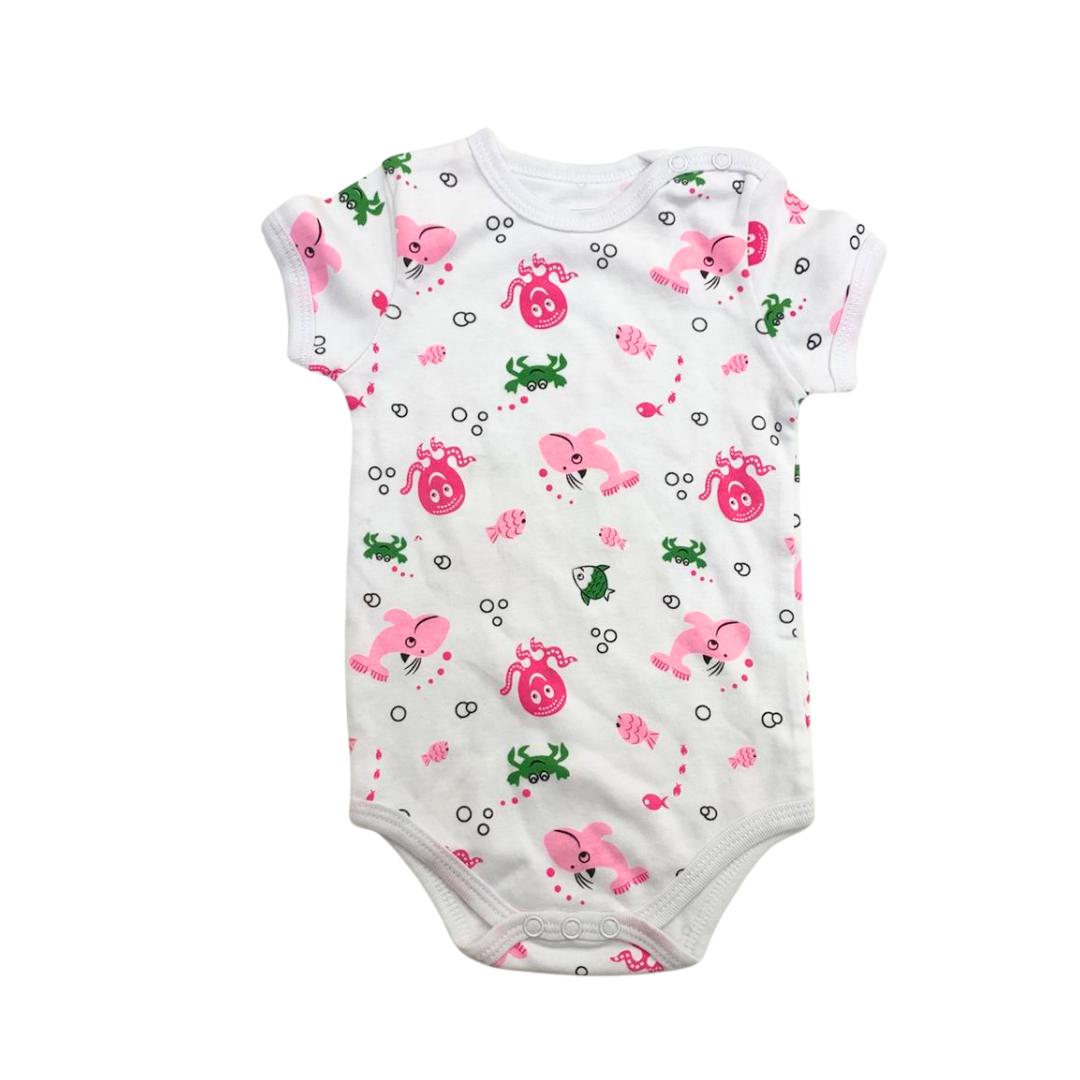 Body Neonato Bianco a Maniche Corte con Stampa Mar