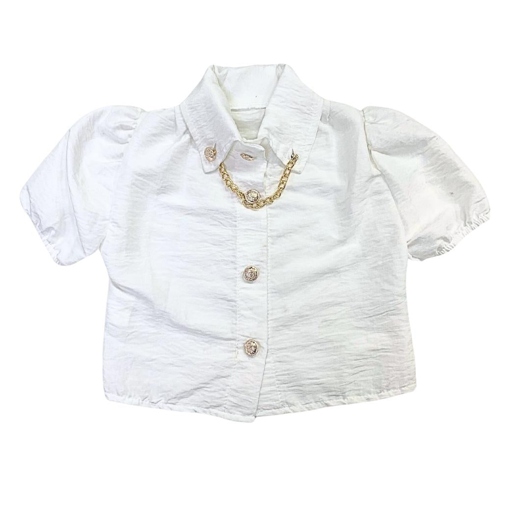 Camicia Bianca Elegante Bimba con Bottoni e Collan