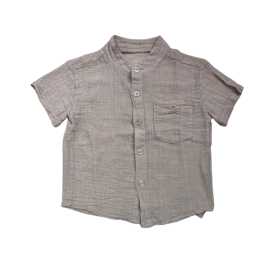 Camicia di lino manica corta bimbo beige