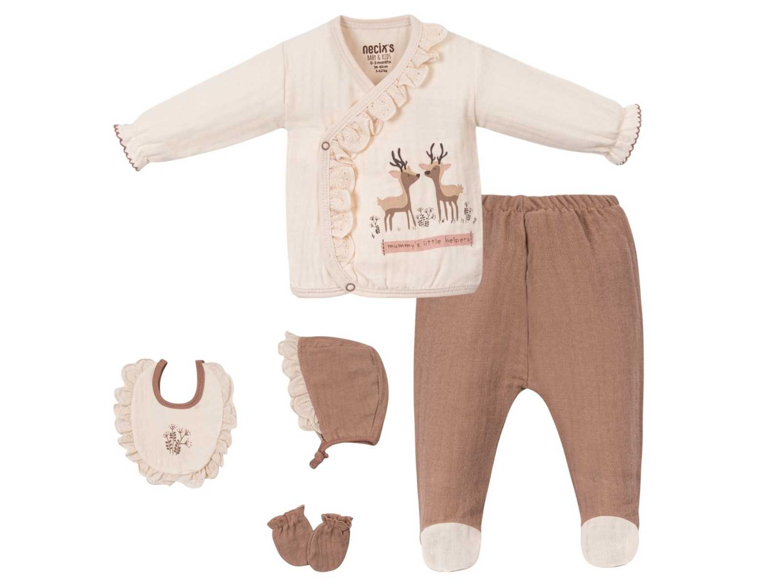 Set Nascita Neonata/Bimba "La piccola aiutante della mamma" in Mussola di Cotone