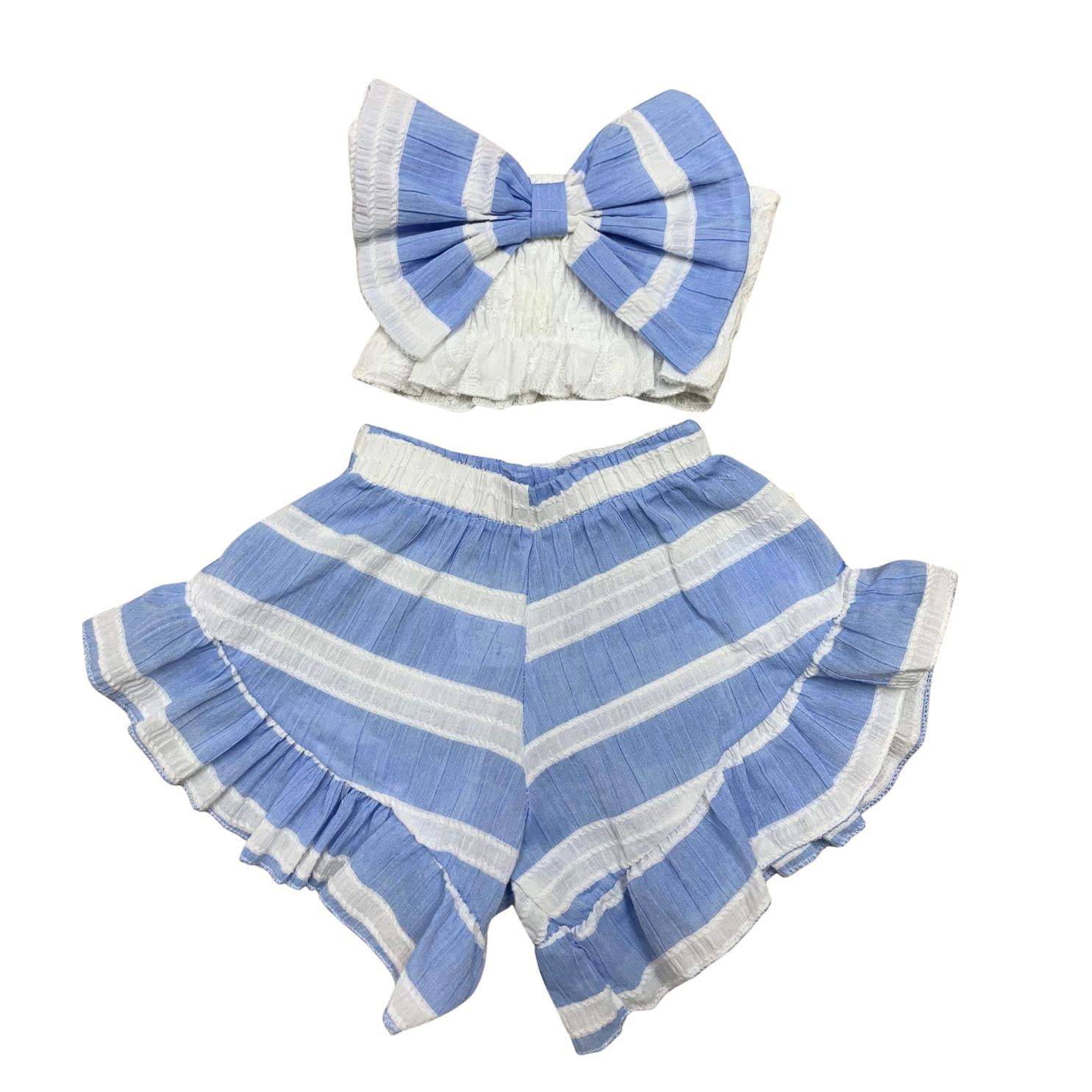Completino Estivo Bimba azzurro a righe 2 pezzi
