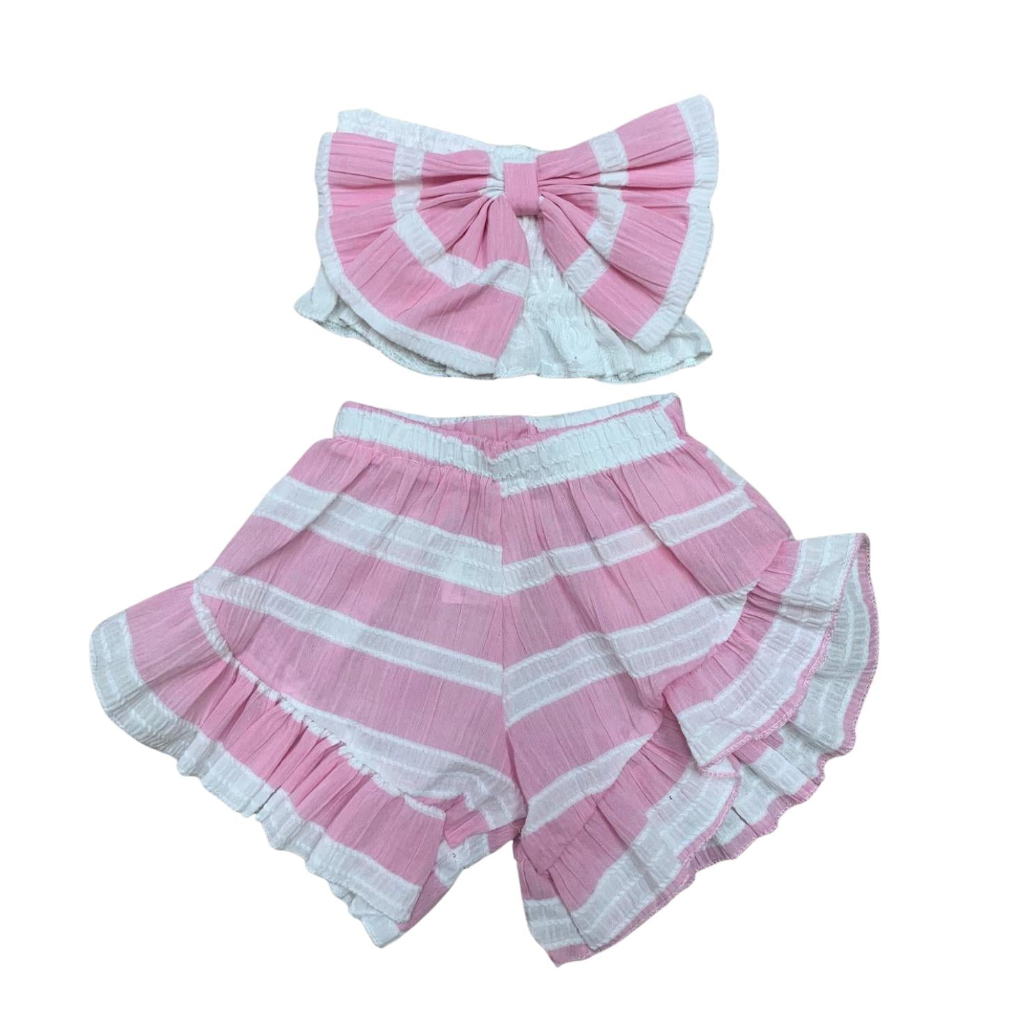 Completino Estivo Bimba e righe rosa 2 pezzi