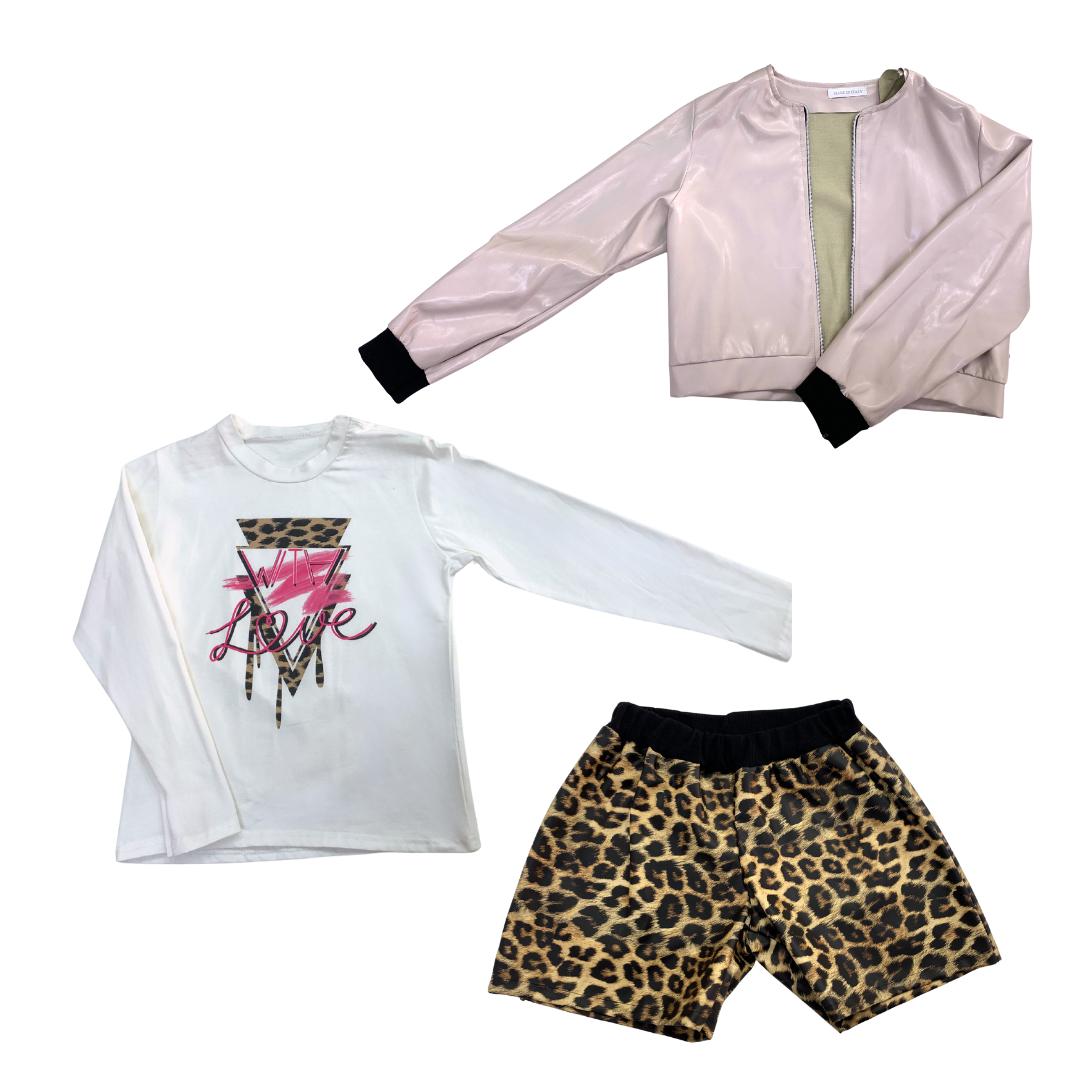 Completo 3 Pezzi Bambina con Giacca Ecopelle