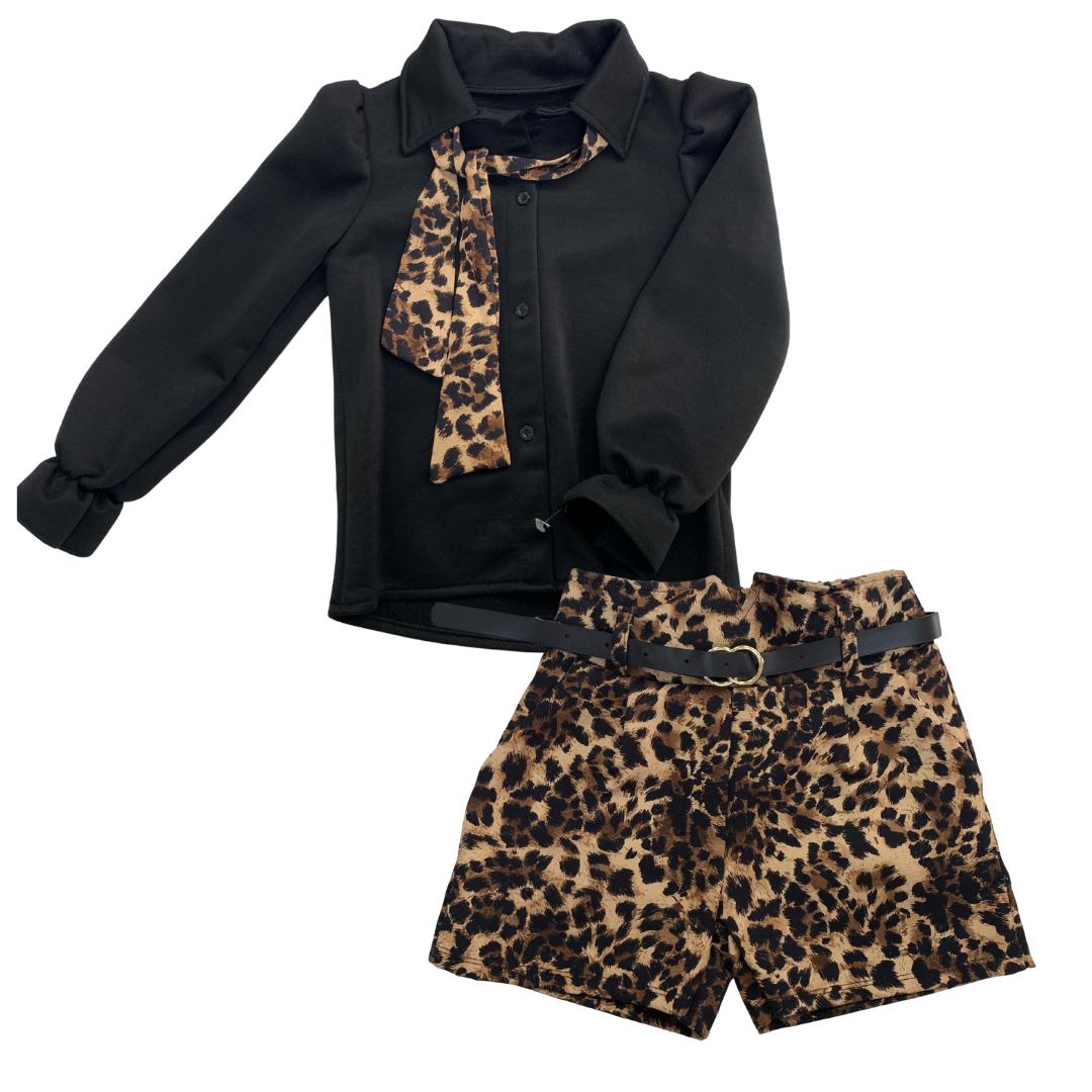 Completo Invernale Bimba Elegante Nero Leopardato