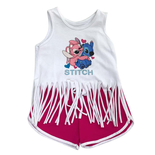 Completo bambina Stitch con frange e pantaloncini