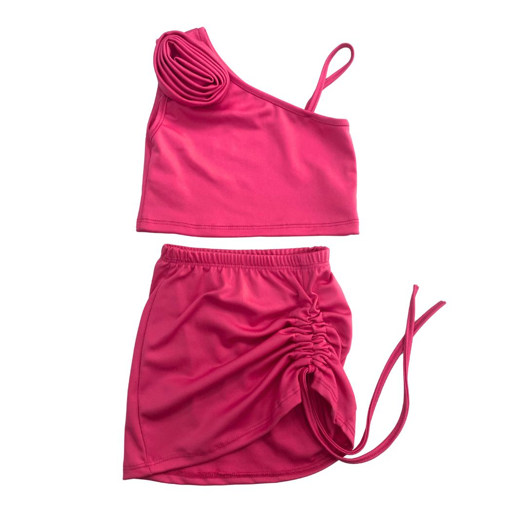 Completo bimba due pezzi fucsia con top monospalla