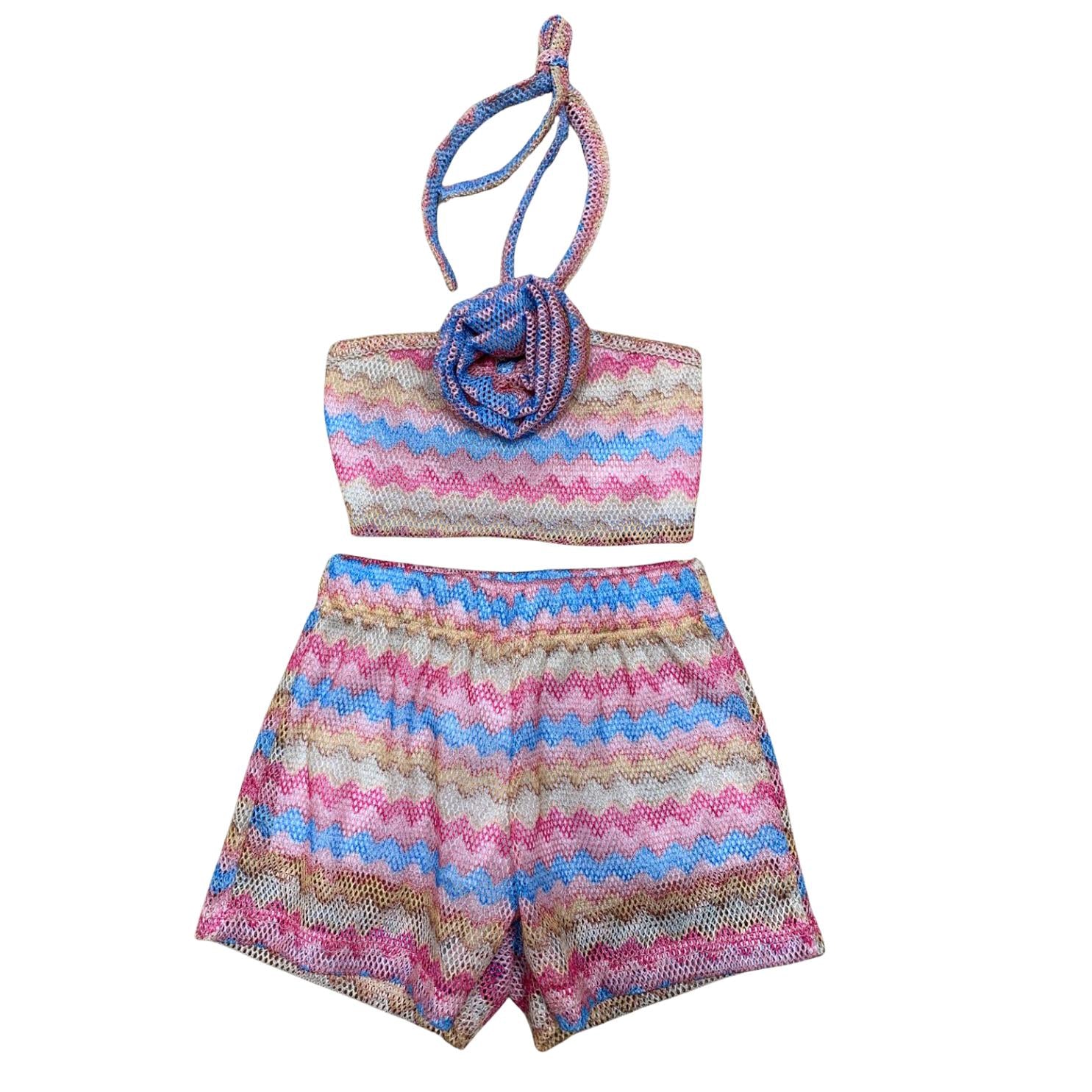 Completo estivo bimba multicolor con top e short