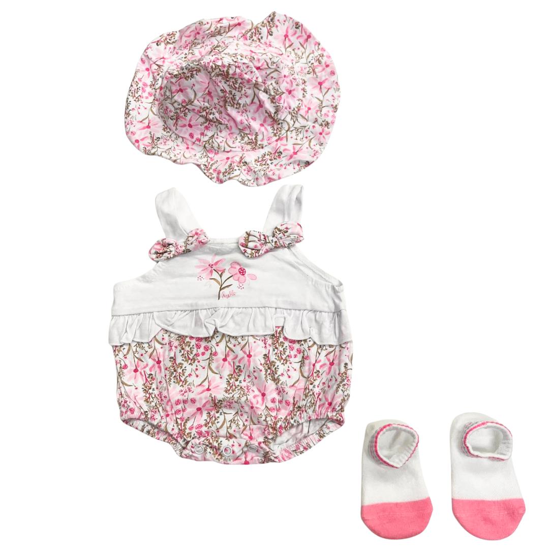 Pagliacceto bimba floreale +cappellino+calze