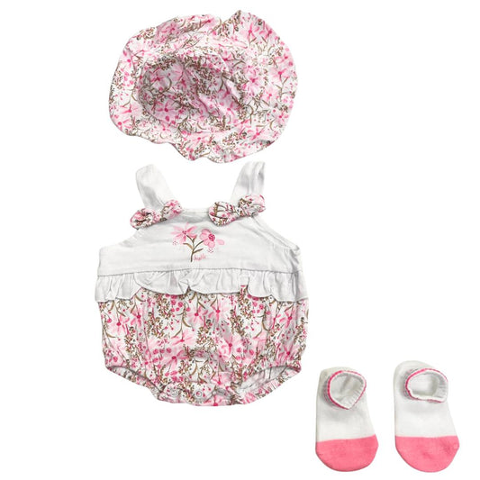 Pagliacceto bimba floreale +cappellino+calze