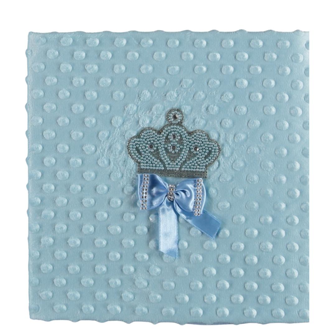 Copertina in ciniglia  baby culla azzurra corona