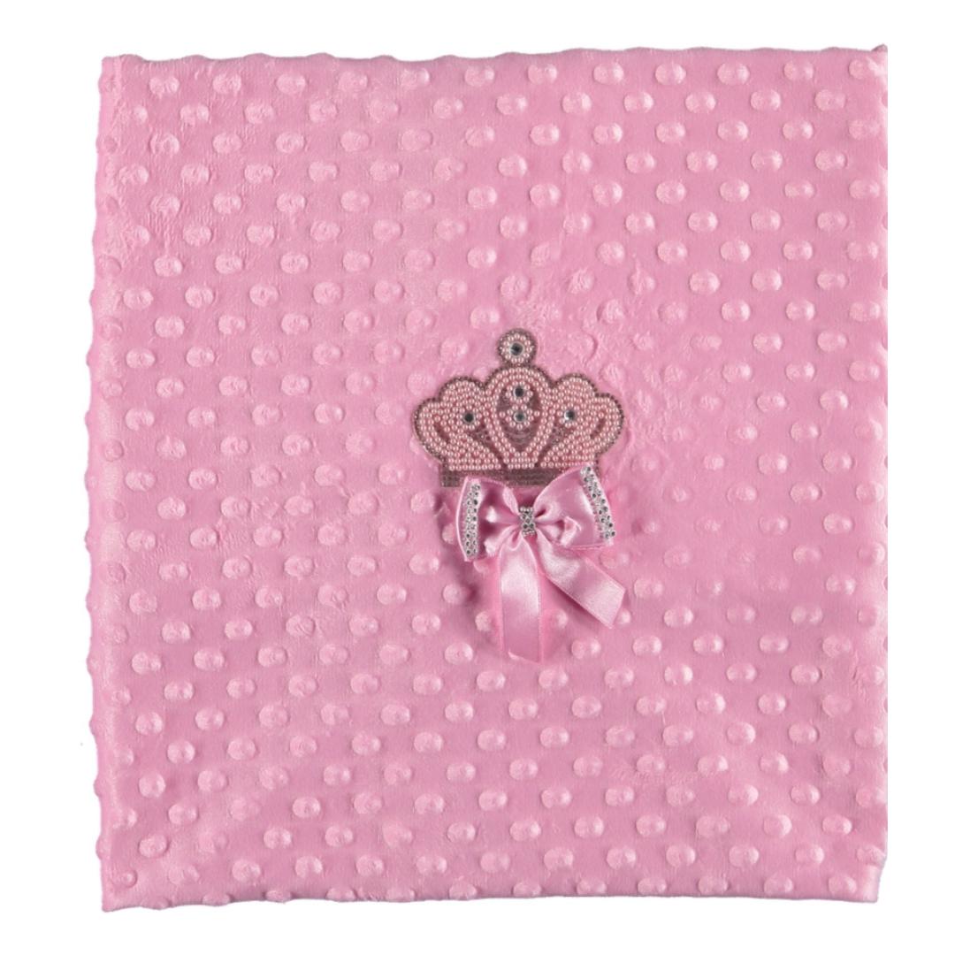 copertina in ciniglia baby culla rosa corona