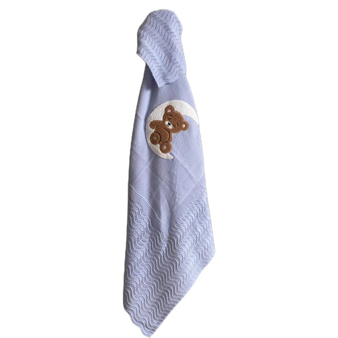 copertina in lanetta baby culla azzurra orsetto