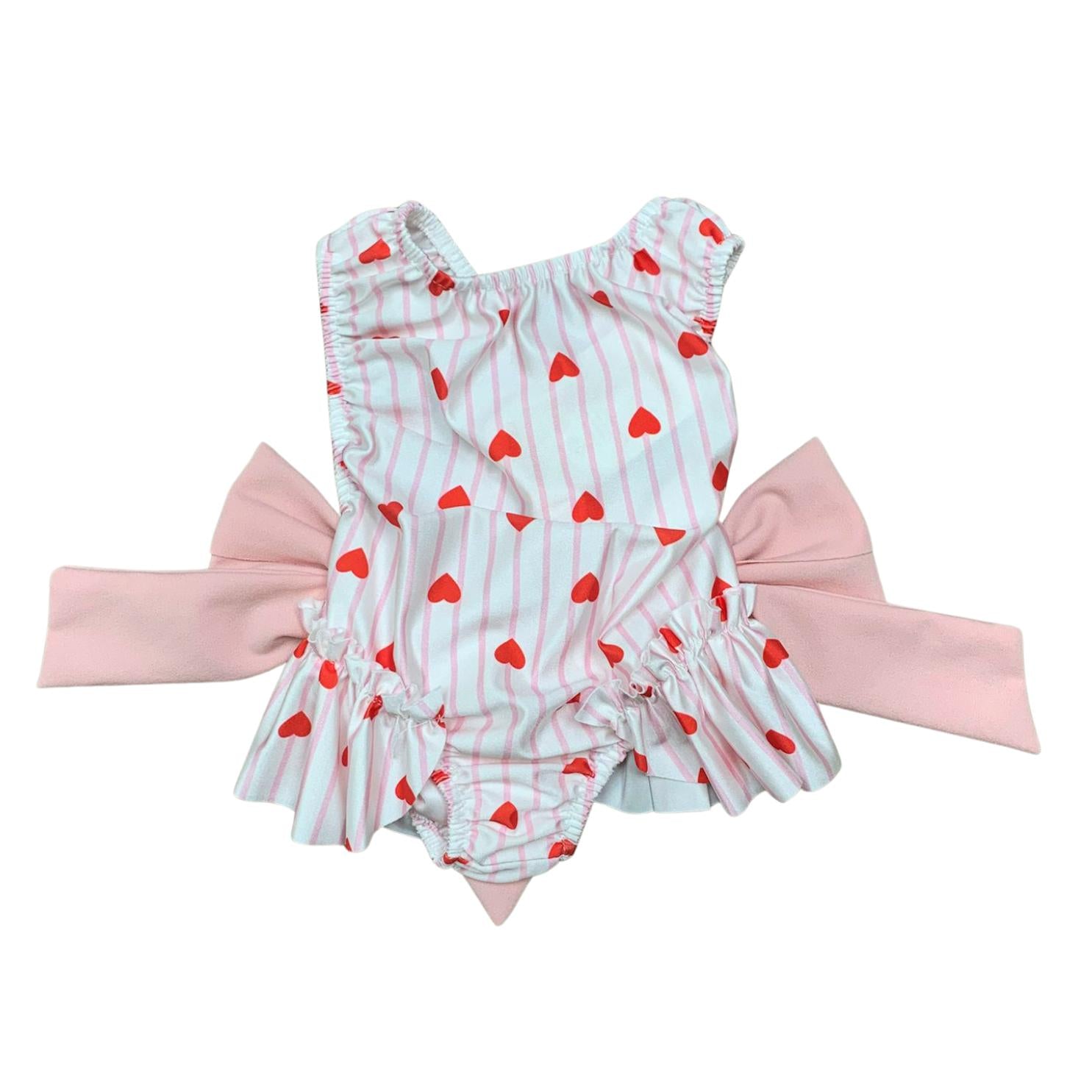 Costume intero bambina con cuori e maxi fiocchi