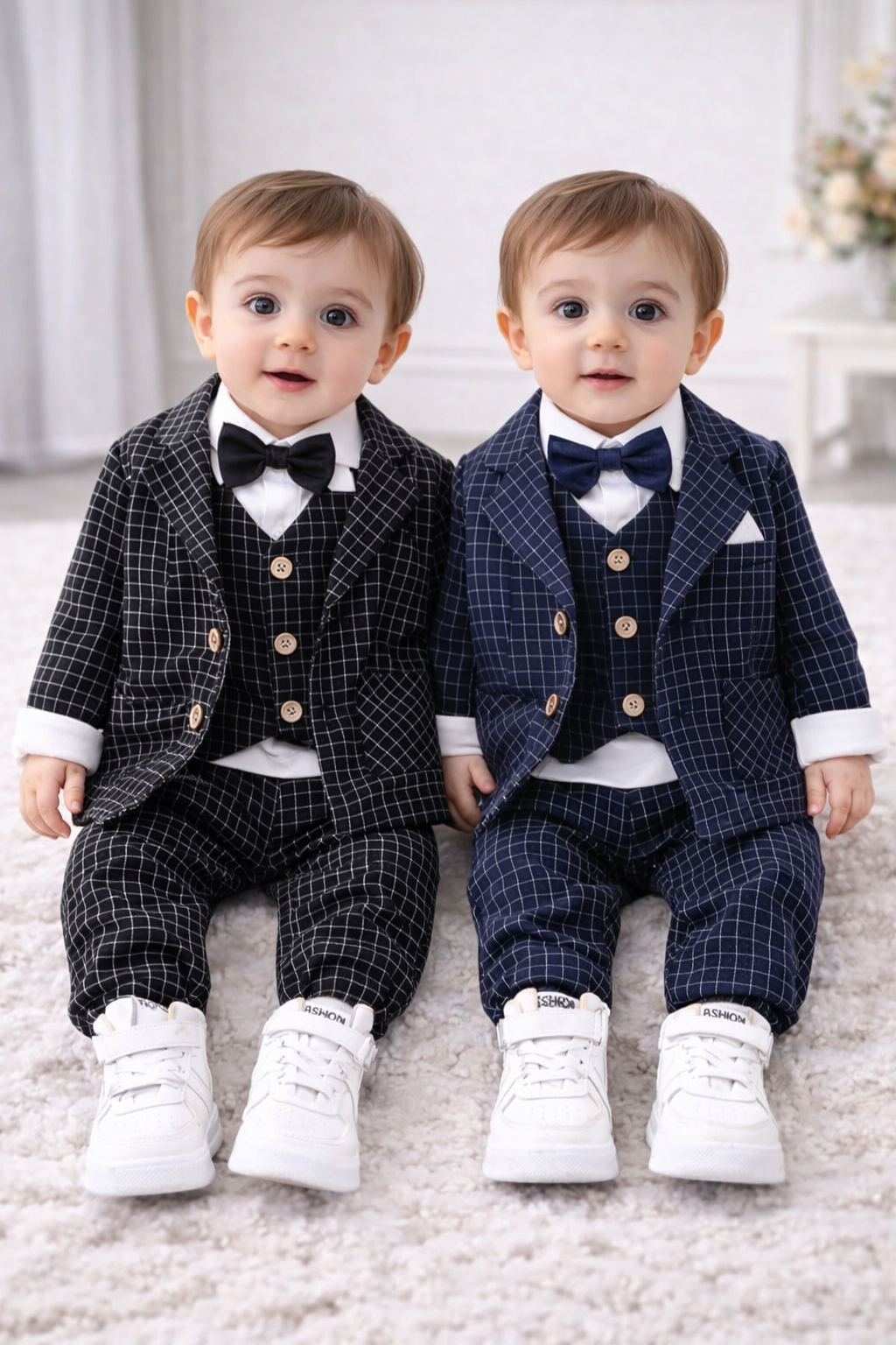 Set Bimbo elegante quadretti – Blu / Grigio / Nero Autunno Inverno