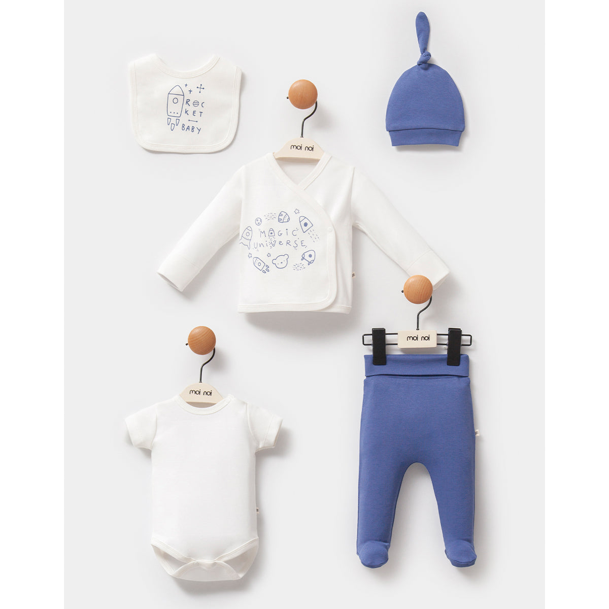 Set Neonato/ Bimbo 5 Pezzi "Magic Universe" - Cotone Blu