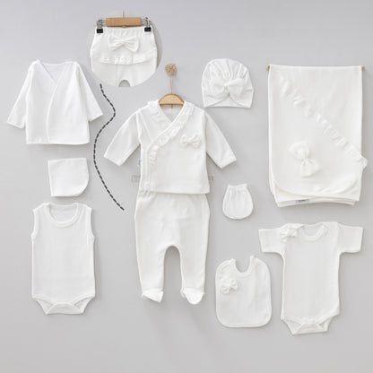 Set Nascita Eleganza in Bianco – 10 Pezzi in Cotone per bimba