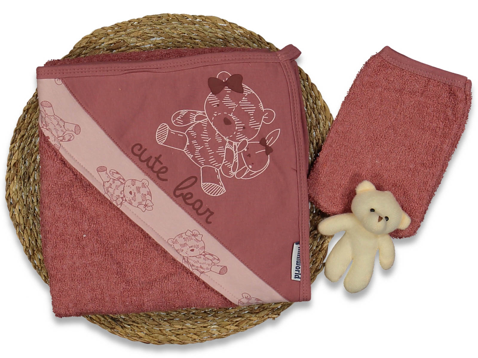Set accappatoio con Cappuccio "Cute Bear" in Spugna rosso