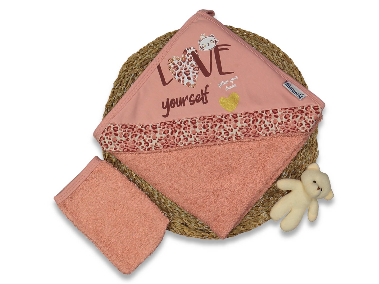 Set Asciugamano con Cappuccio "Love Yourself" in Spugna salmone