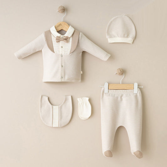 Set Elegante Neonato Beige cotone