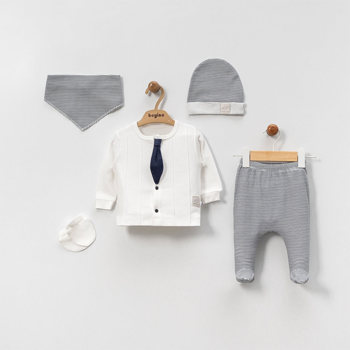 Set Neonato/ Bimbo Elegante blu a righe 5 Pezzi in cotone