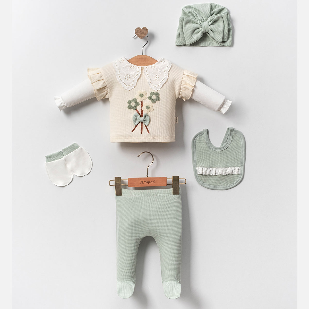 Set Caldo Cotone Vintage 5pz 0-3 mesi Bimba/neonata azzurro