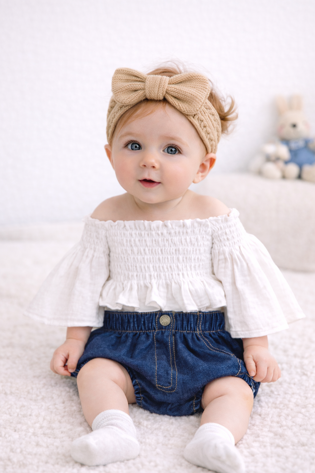 Completo Estivo Bambina con Top a Spalle Scoperte e Shorts in Denim