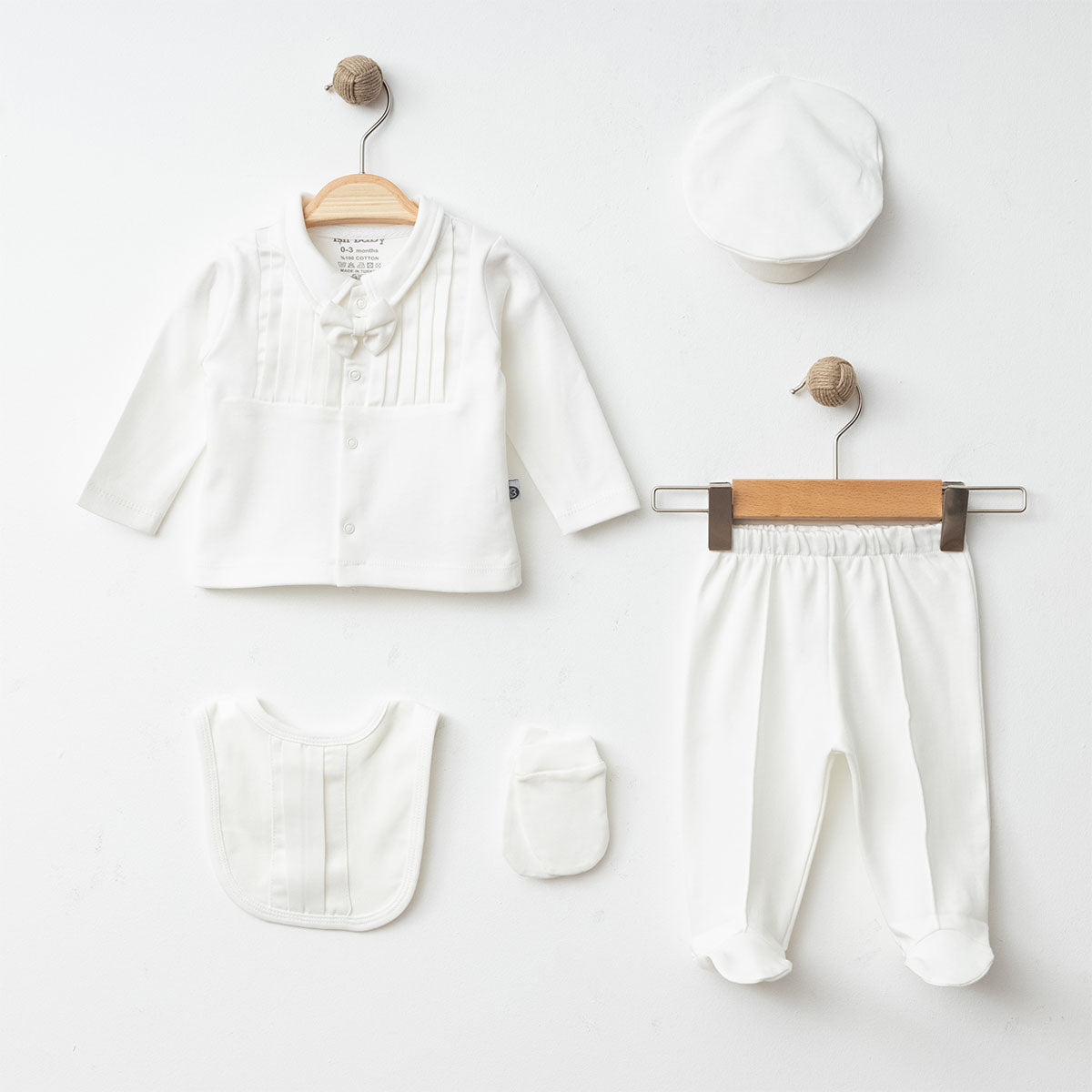 Set Neonato/ Bimbo 5pz Elegante con Papillon in cotone 0-3 mesi