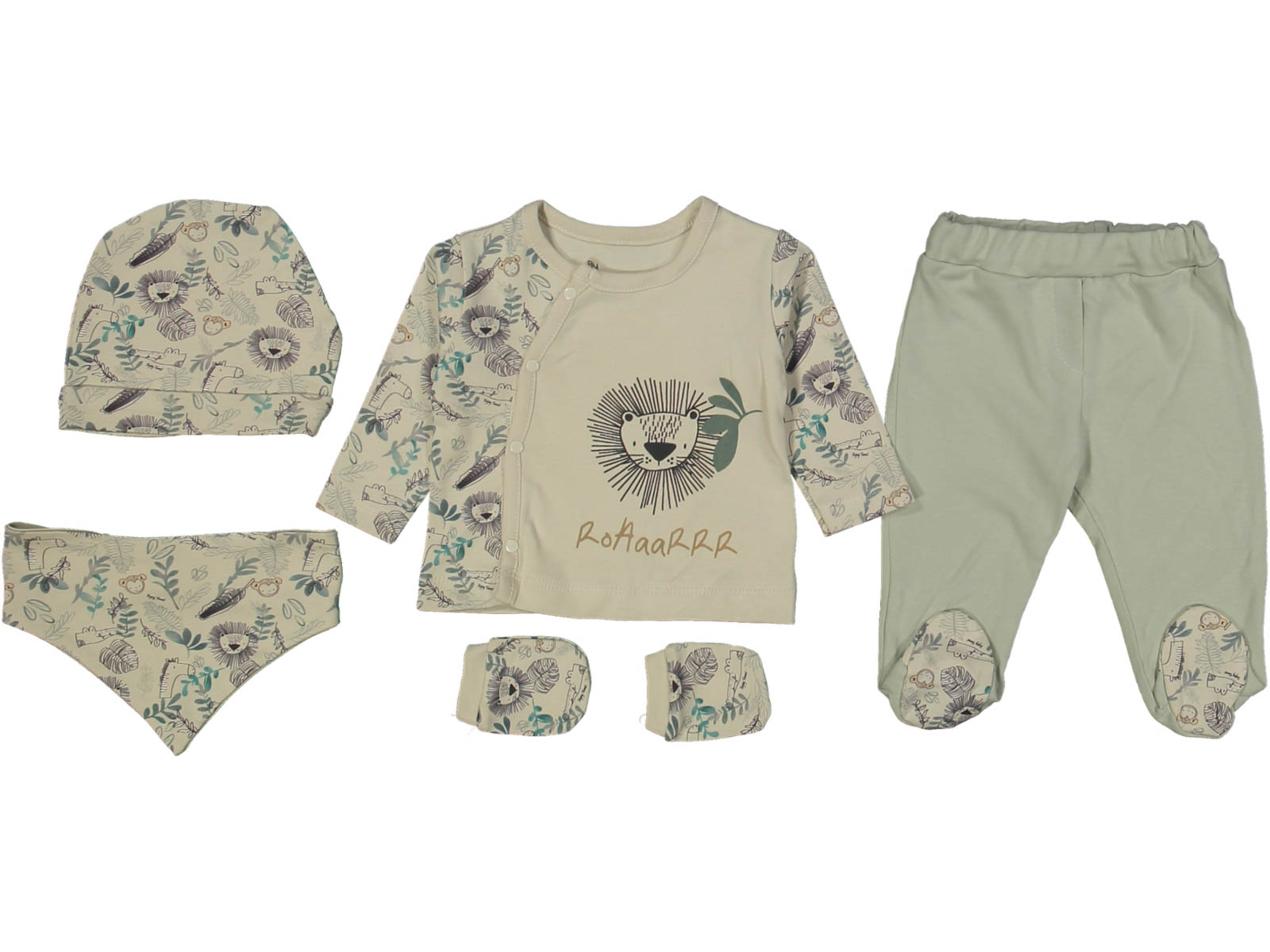 Set Neonato/ Bimbo 5pz  Beige  Leone 100% cotone 0-3 mesi