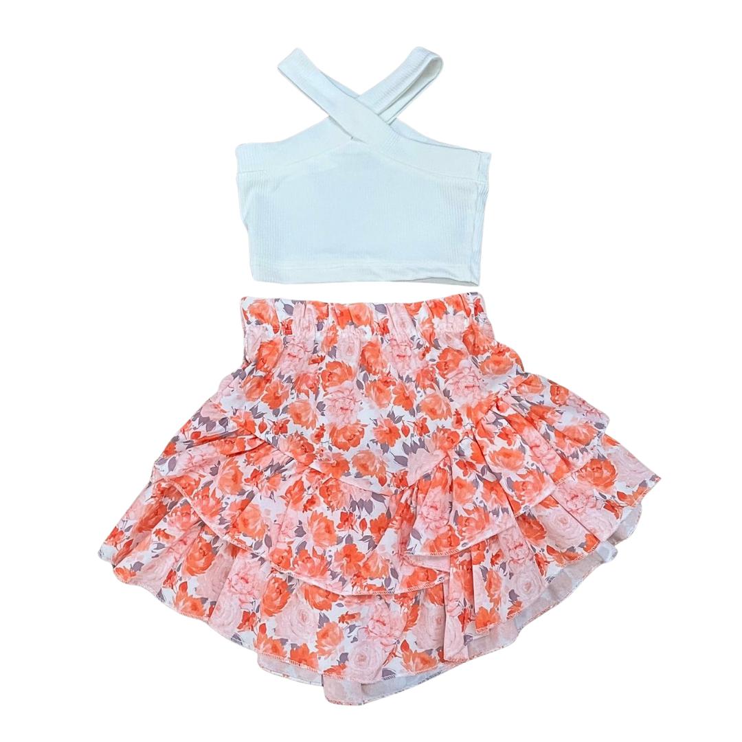 Completo Estivo Bimba - Top Incrociato e Gonna a Balze Floreale