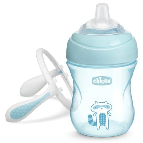 Borraccia chicco azzurra silicone antigoccia con manici