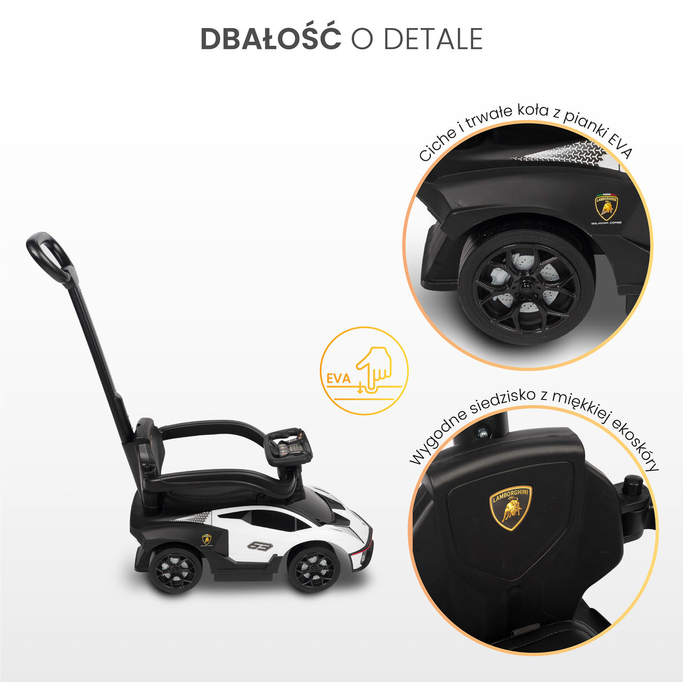 Macchinina Cavalcabile Lamborghini Sport con manico a spinta